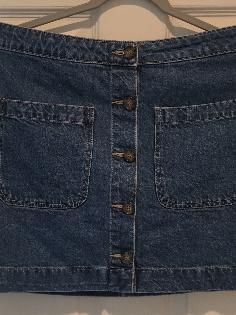 Free People Dark Blue Button-Front Denim Mini Skirt